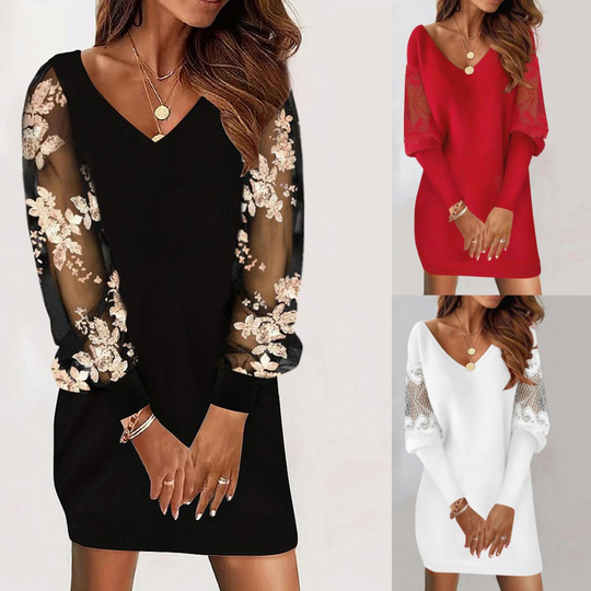 Éléonore | Elegant Dress with Embroidered Lace Sleeves