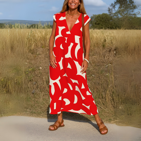 Tirzah | Flowy V-neck dress with geometric design