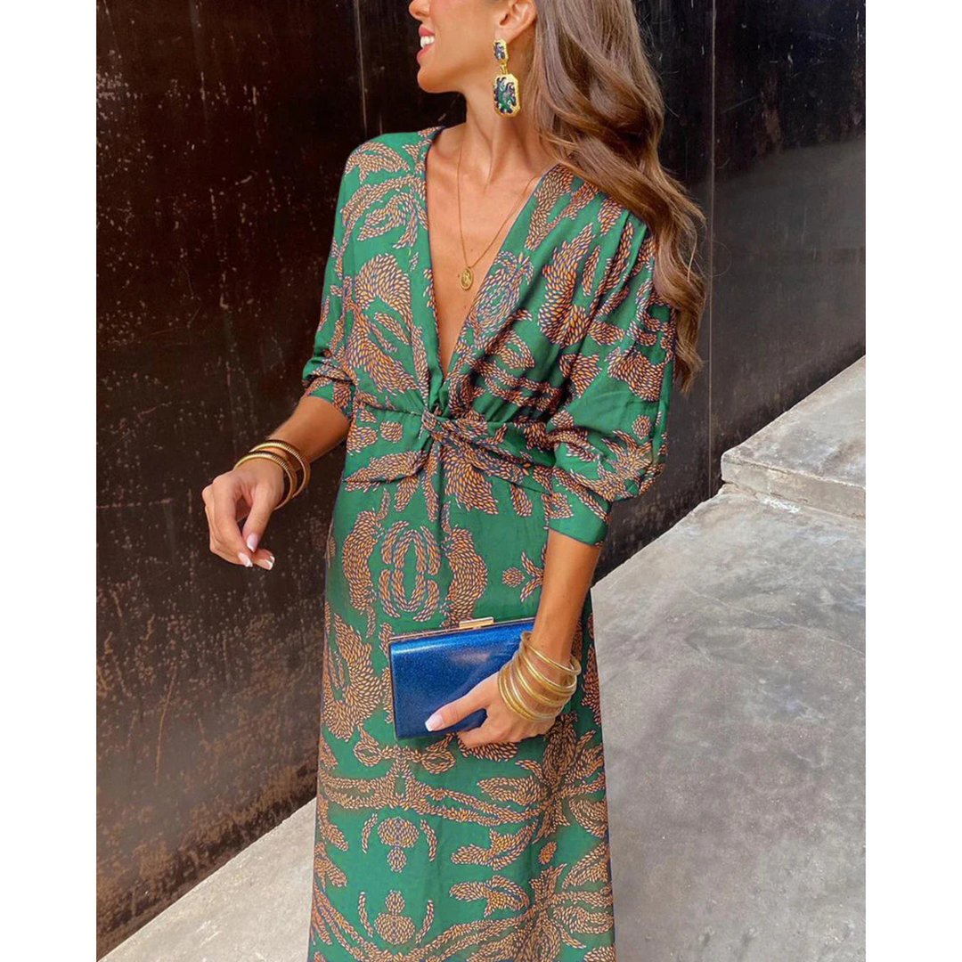 Arabella | Maxi Dress with Plunge Neck and Twist Knot