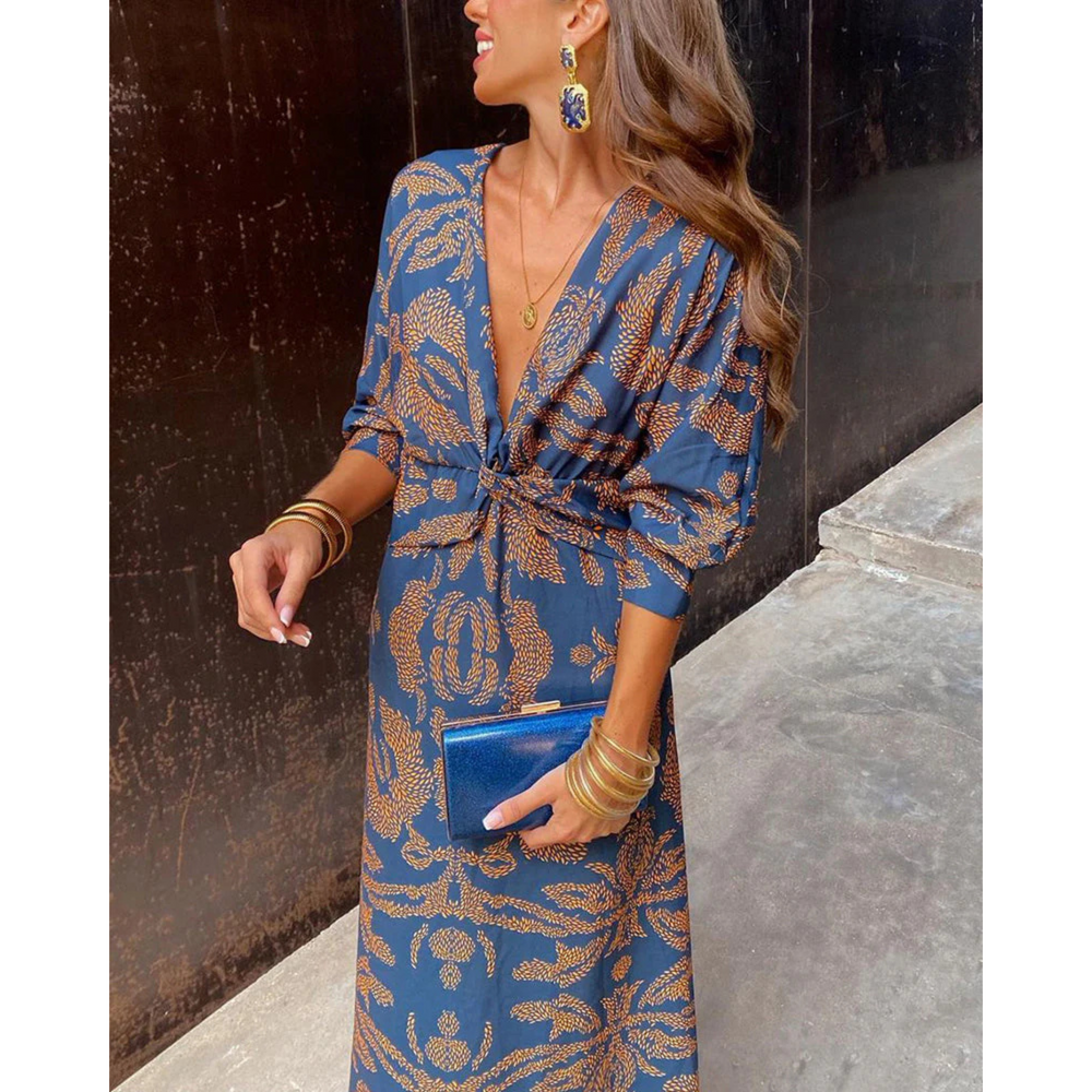 Arabella | Maxi Dress with Plunge Neck and Twist Knot