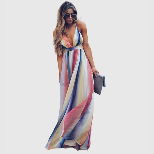 Clover | Abito Lungo con Stampa Arcobaleno Bohemien