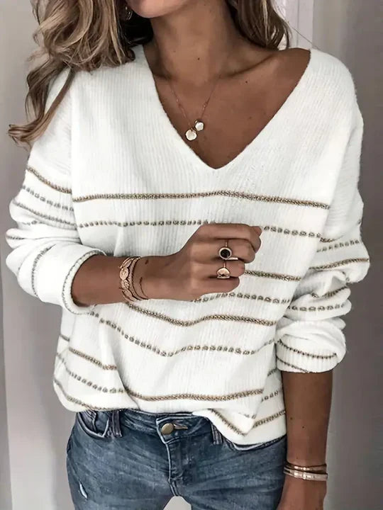 Aira | Women's sophisticated V-neck striped sweater