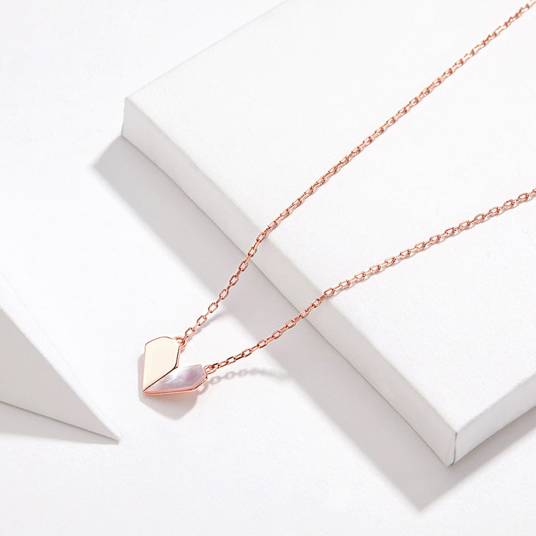 Inès | Geometric Mother-of-Pearl and Polished Metal Heart Necklace