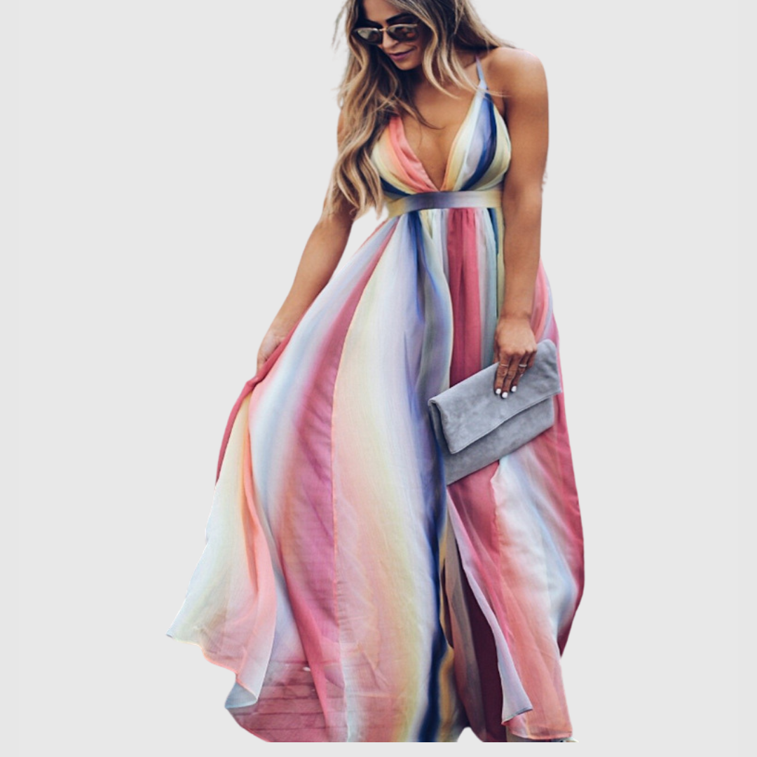 Clover | Abito Lungo con Stampa Arcobaleno Bohemien