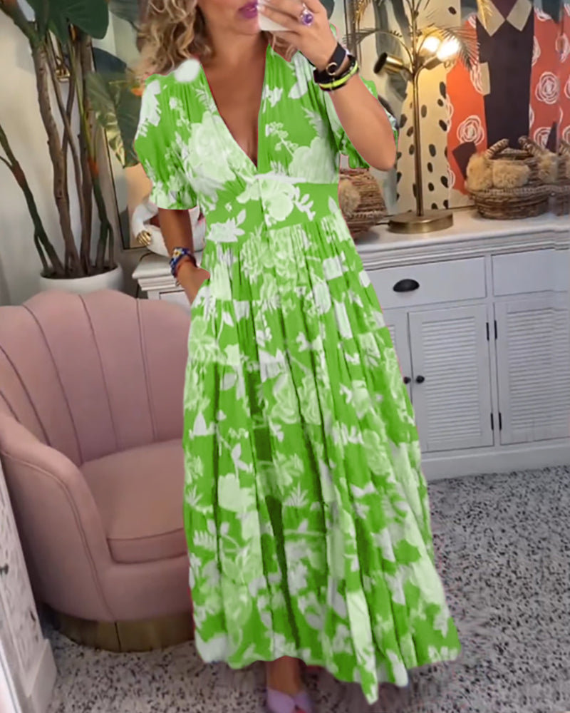 Mirabelle | Deep V Neck Floral Maxi Dress with Flared Skirt