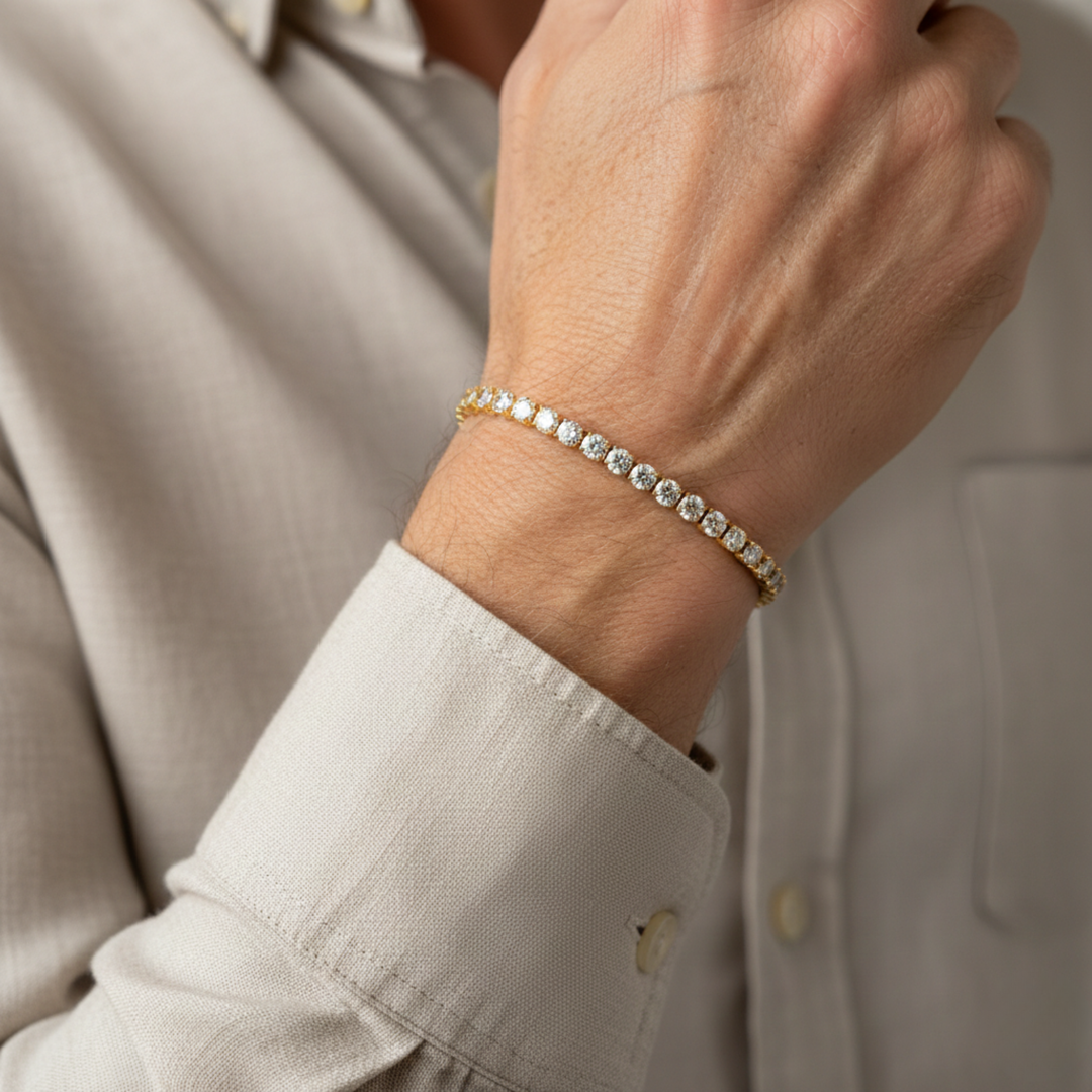Éloria | Bracciale tennis 4 mm regolabile finitura oro o argento 17 cm