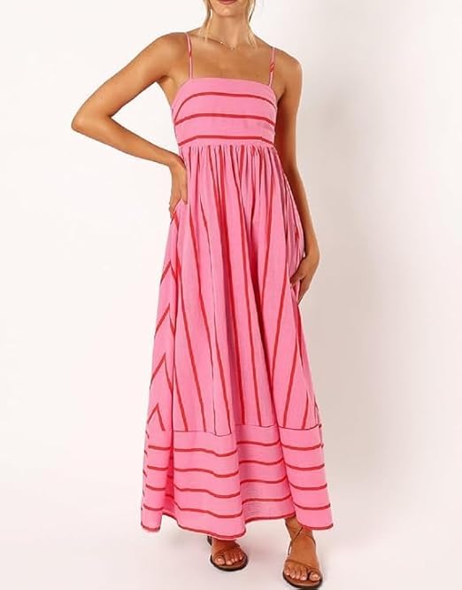 Elsie | Women's Deep Neckline Striped Maxi Dress