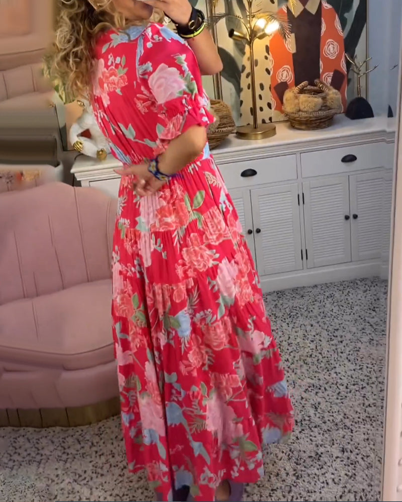 Mirabelle | Deep V Neck Floral Maxi Dress with Flared Skirt