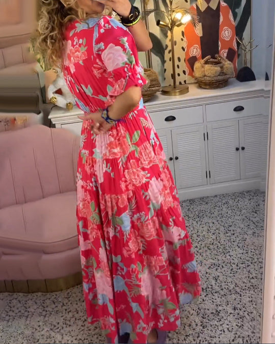 Mirabelle | Deep V Neck Floral Maxi Dress with Flared Skirt