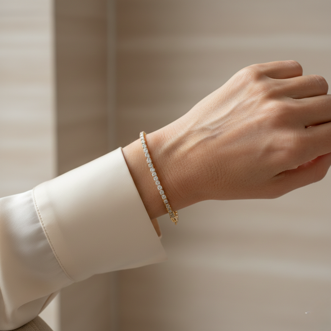 Éloria | Adjustable 4 mm Tennis Bracelet in Gold or Silver 17 cm