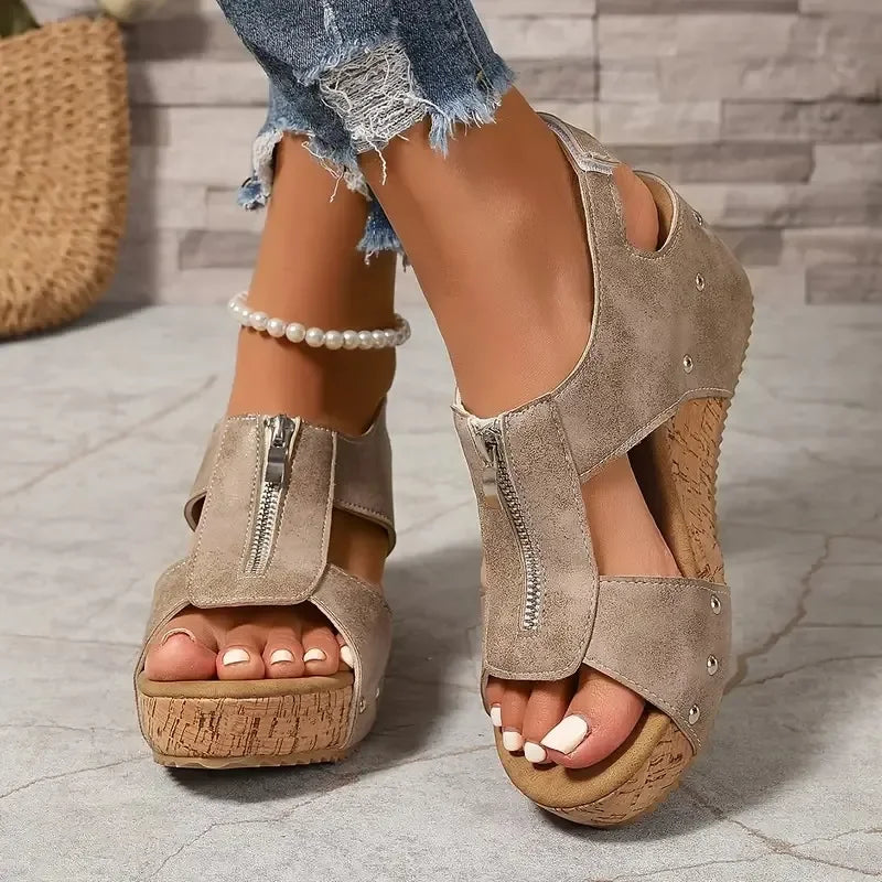 Freda™ | Carved Zip Wedge Sandals