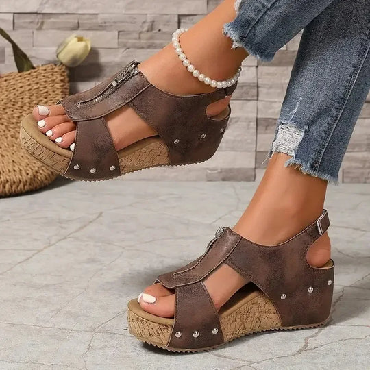 Freda™ | Carved Zip Wedge Sandals