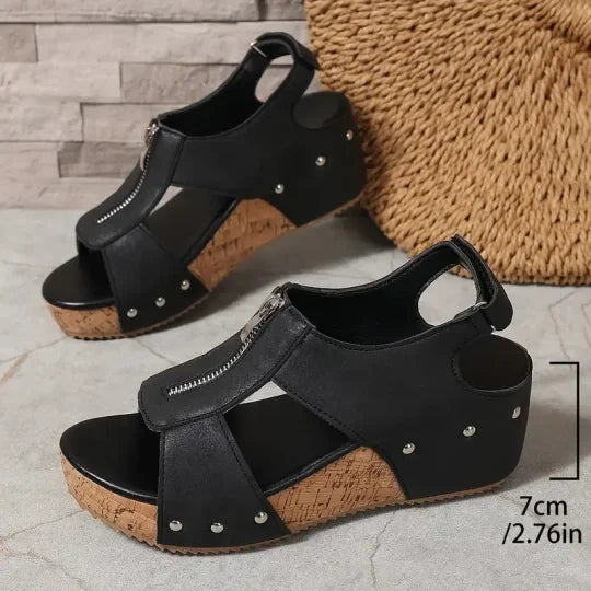 Freda™ | Carved Zip Wedge Sandals