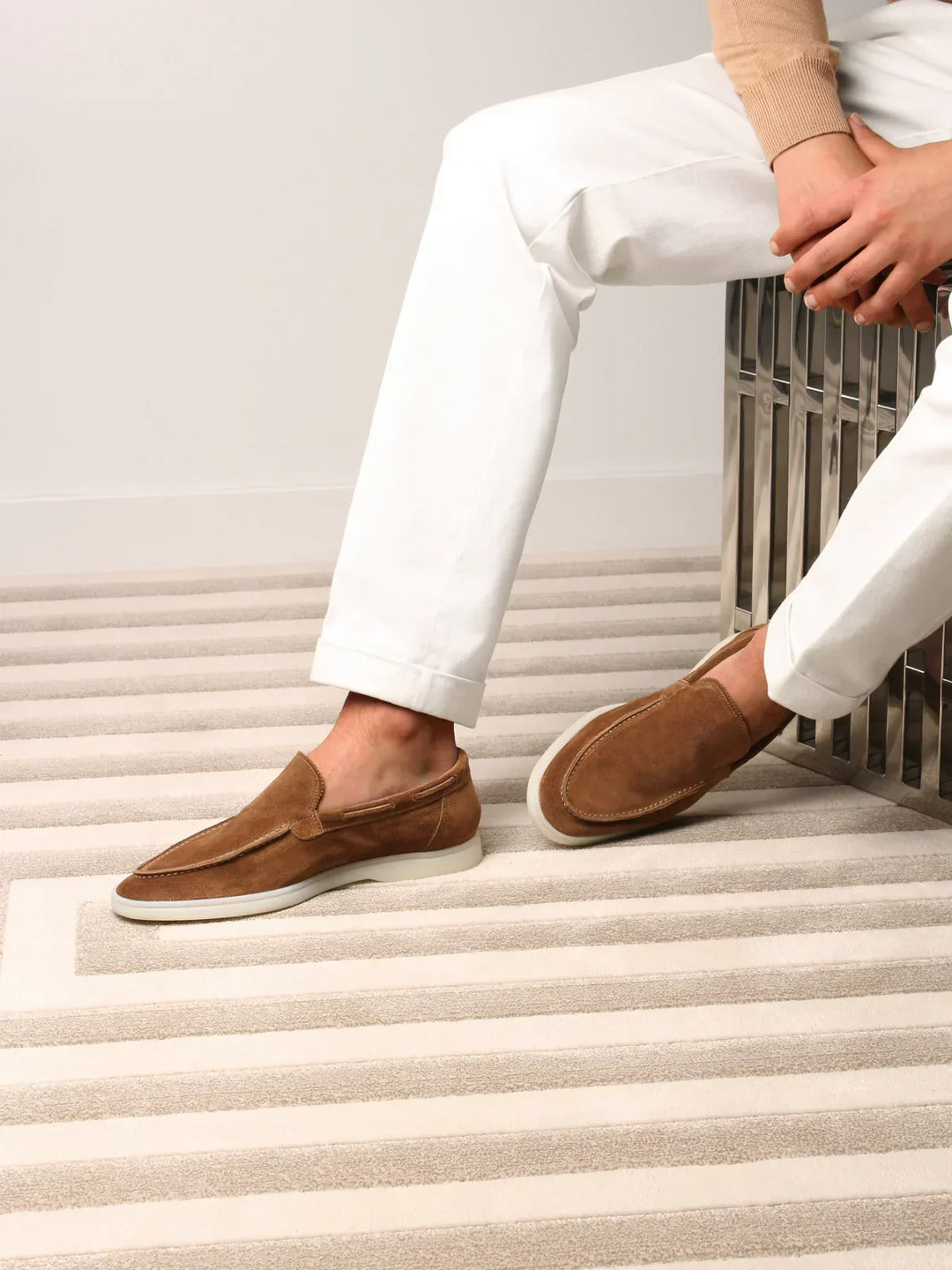 Men's Caramel Suede Loafers Slip-On
