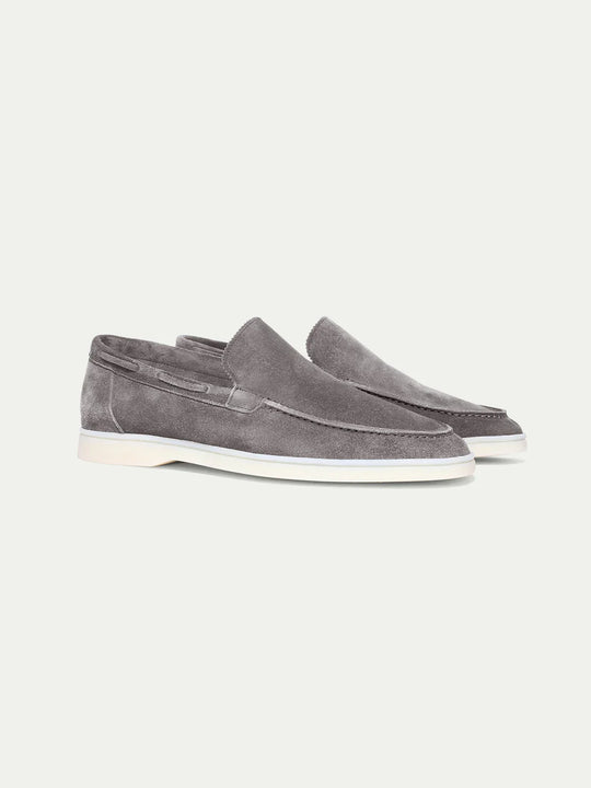 Mocassini leggeri da barca in suede grigio da uomo, slip-on