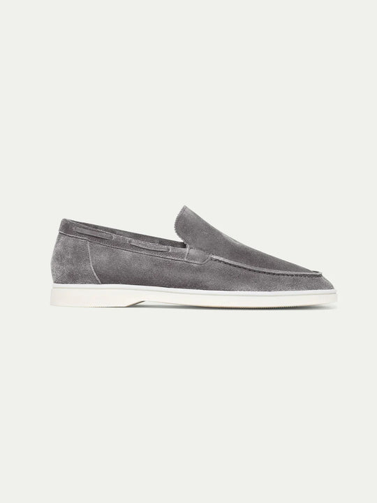 Mocassini leggeri da barca in suede grigio da uomo, slip-on