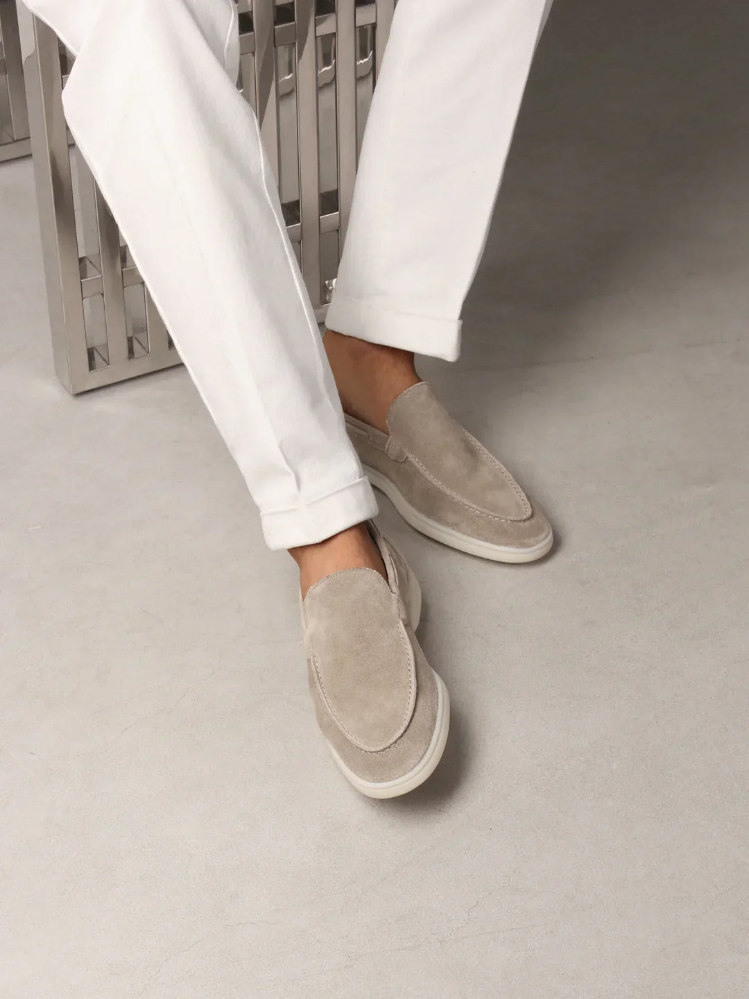 Men's light grey suede yacht shoes