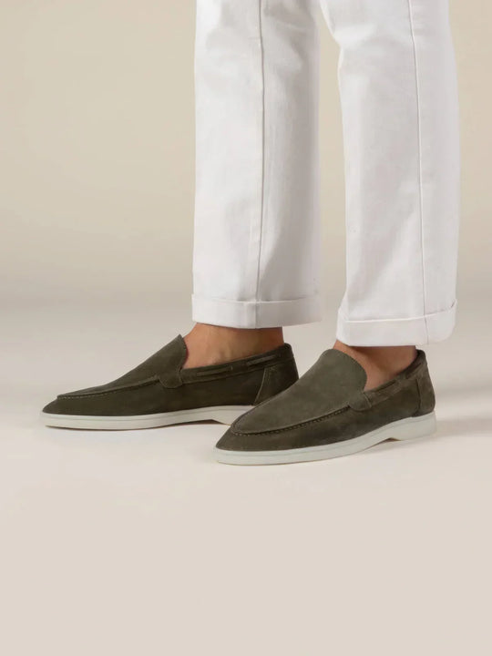Men's Olive Suede Slip-Ons