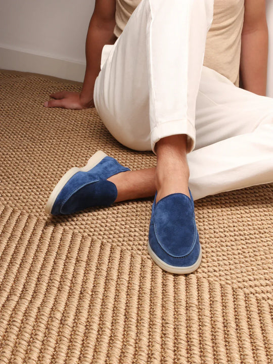 Men's slip-on ultramarine suede loafers
