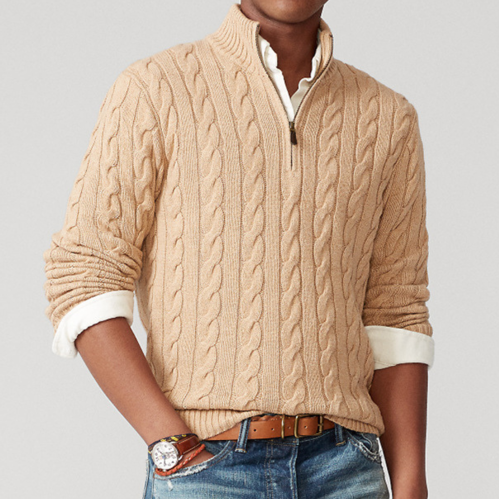 Hiram | Maglione a Mezza Zip con Treccia da Uomo