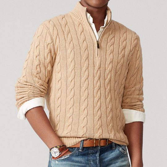 Hiram | Maglione a Mezza Zip con Treccia da Uomo