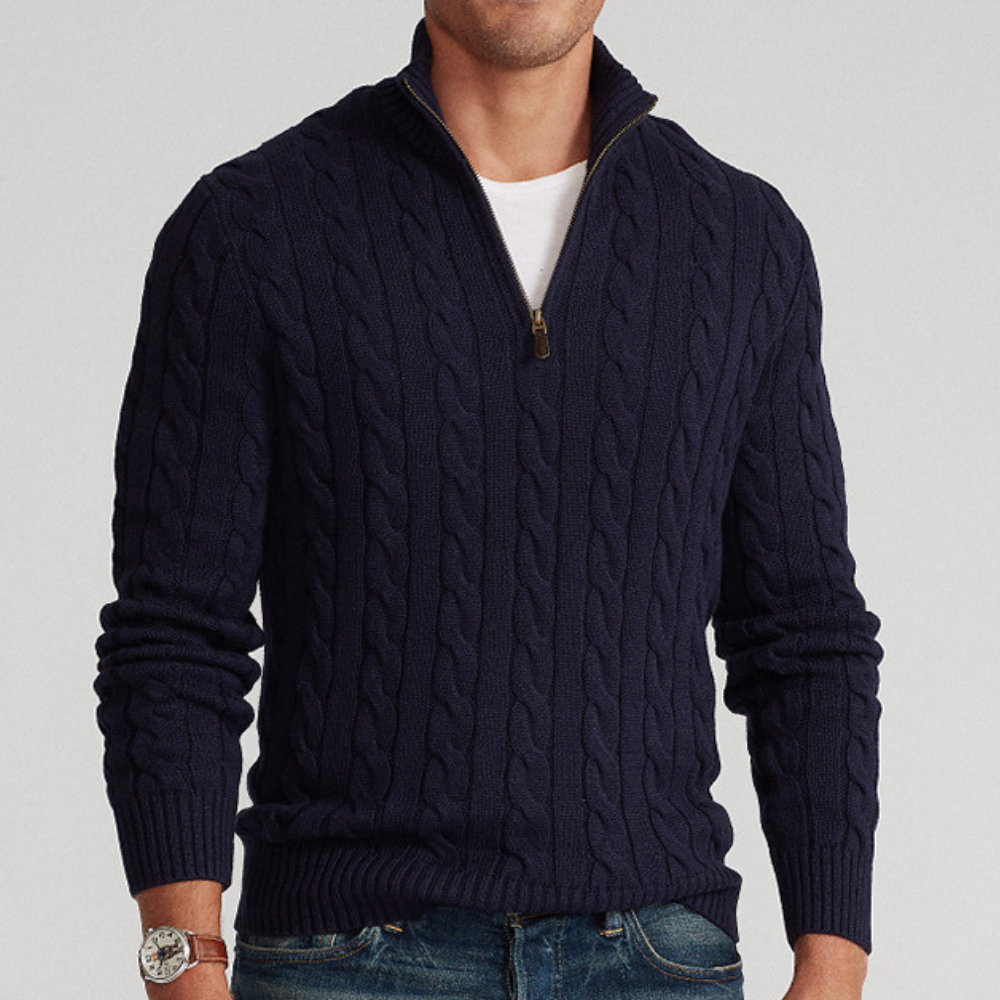 Hiram | Maglione a Mezza Zip con Treccia da Uomo