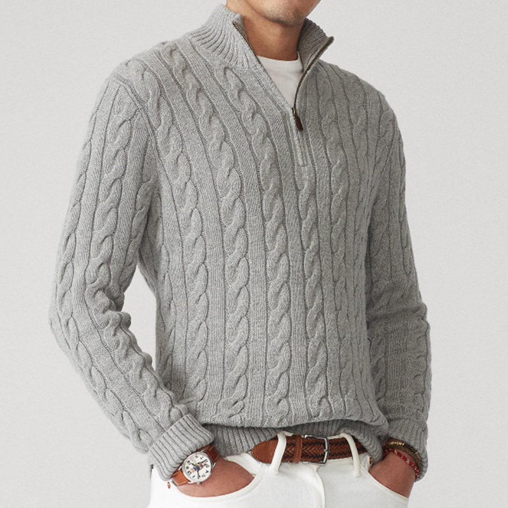 Hiram | Maglione a Mezza Zip con Treccia da Uomo
