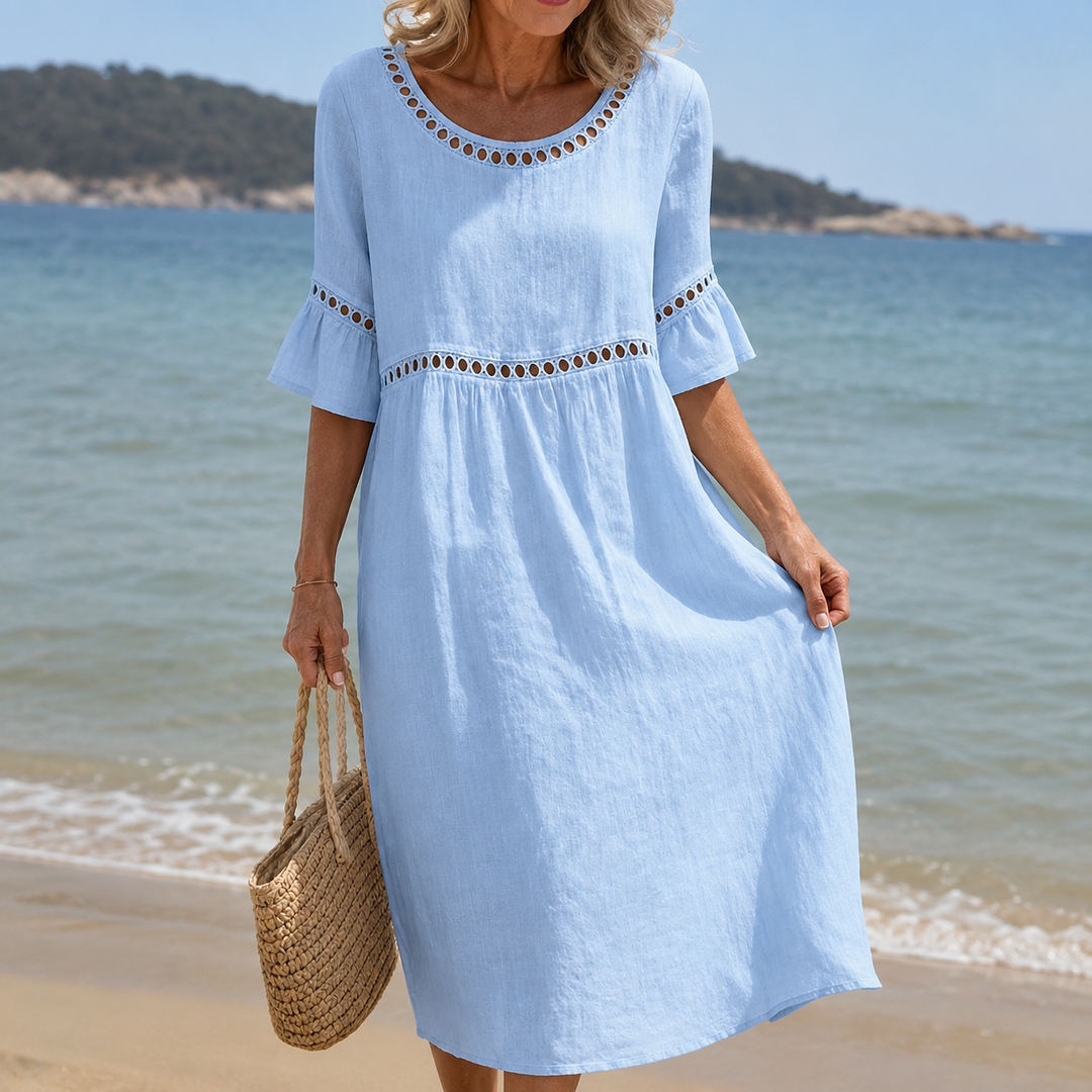 Hélène | Vestito Lungo in Lino con Effetto Pancia Piatta