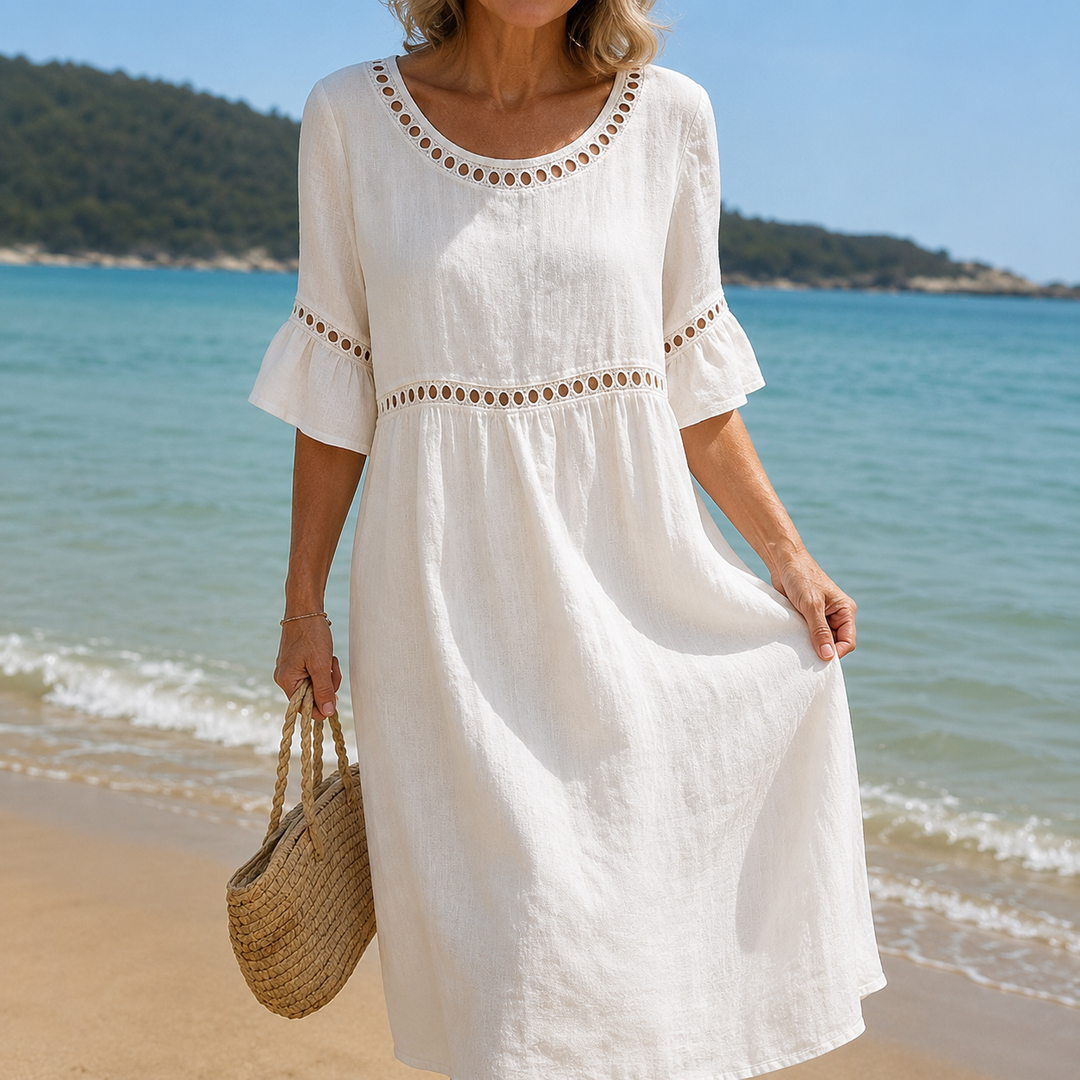 Hélène | Vestito Lungo in Lino con Effetto Pancia Piatta