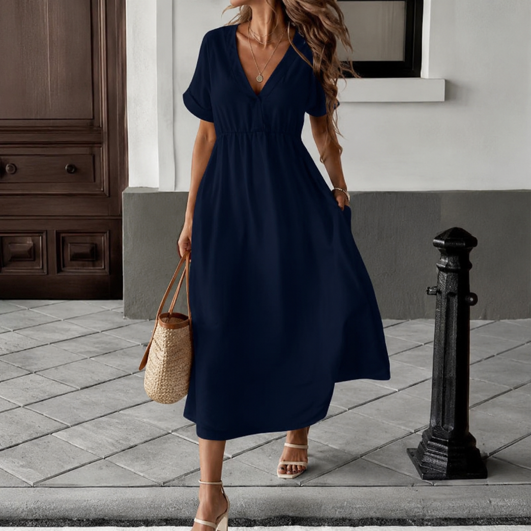 Louise | Abito Lungo Fluido con Scollo a V e Nodo