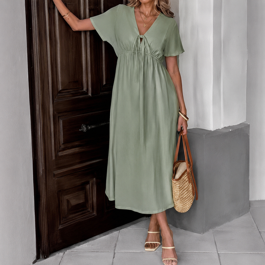 Louise | Flowy Long Dress with V-Neck and Sash