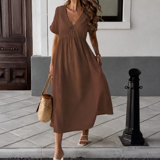 Louise | Flowy Long Dress with V-Neck and Sash