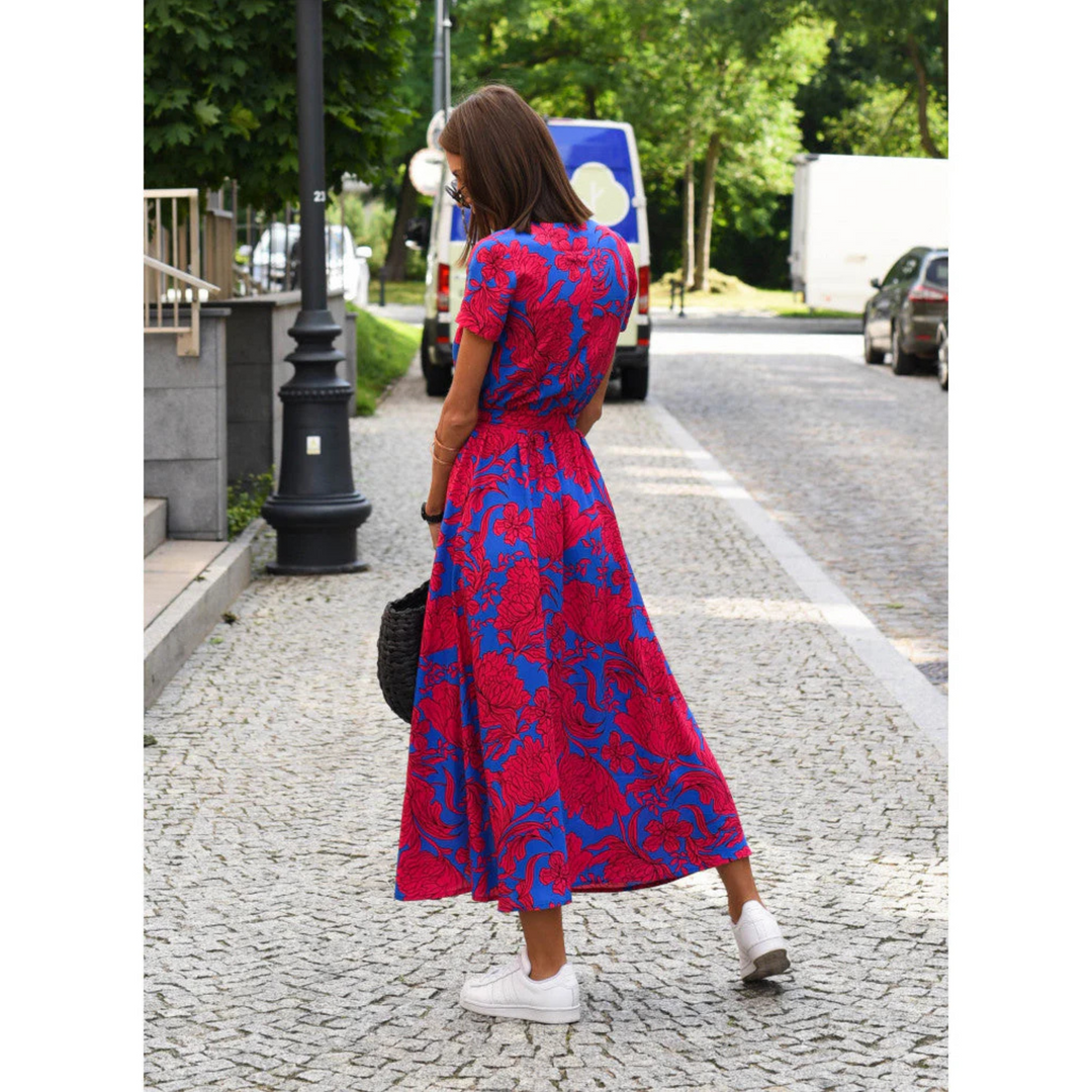 Floriana | Abito Maxi Portafoglio con Stampa Botanica
