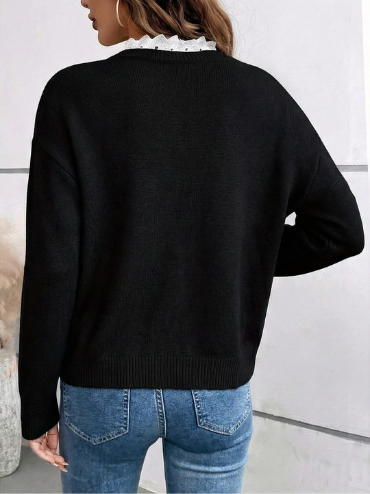Céline | Elegant Lace-Collar Knitted Chic Pullover