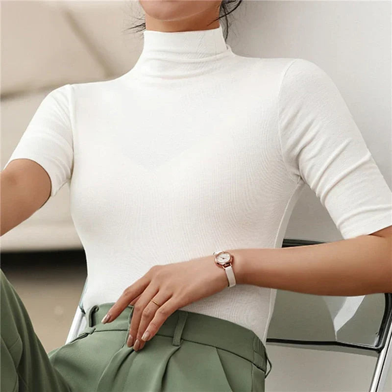 Henrietta | Maglione Donna con Collo Alto e Maniche Corte
