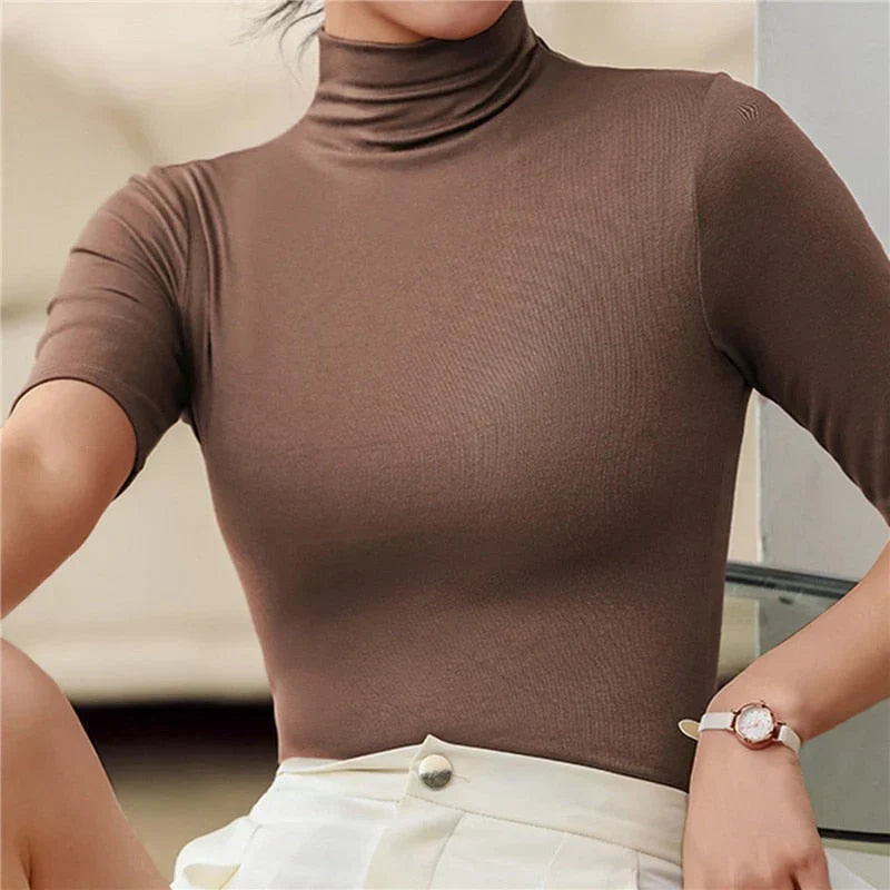 Henrietta | Maglione Donna con Collo Alto e Maniche Corte