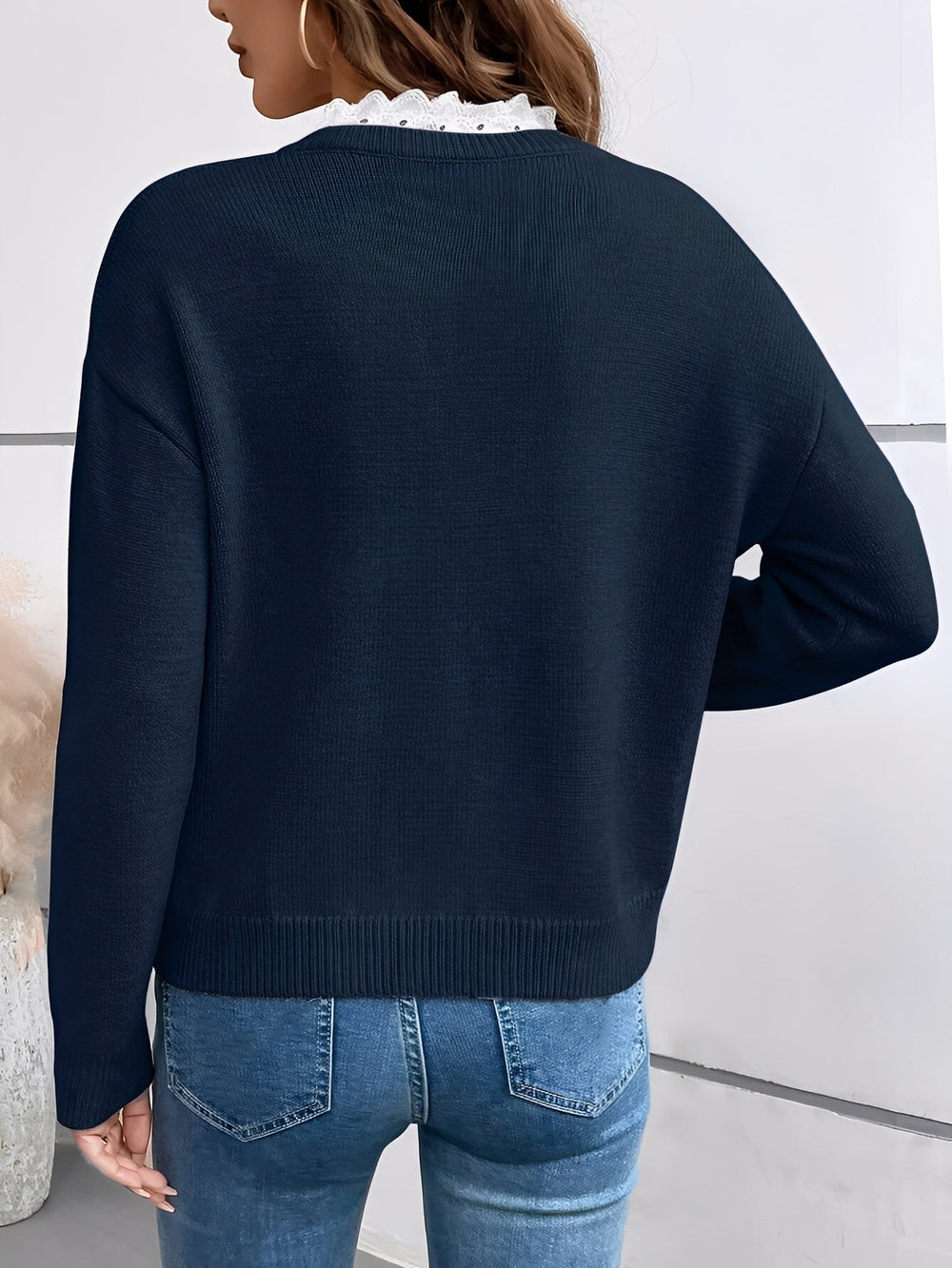 Céline | Elegant Lace-Collar Knitted Chic Pullover