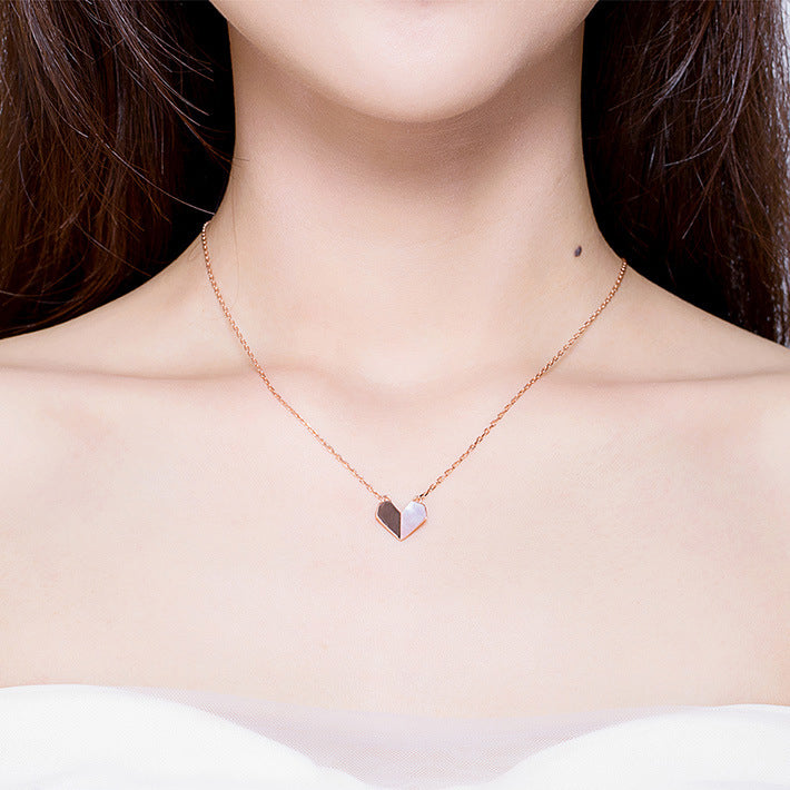 Inès | Geometric Mother-of-Pearl and Polished Metal Heart Necklace