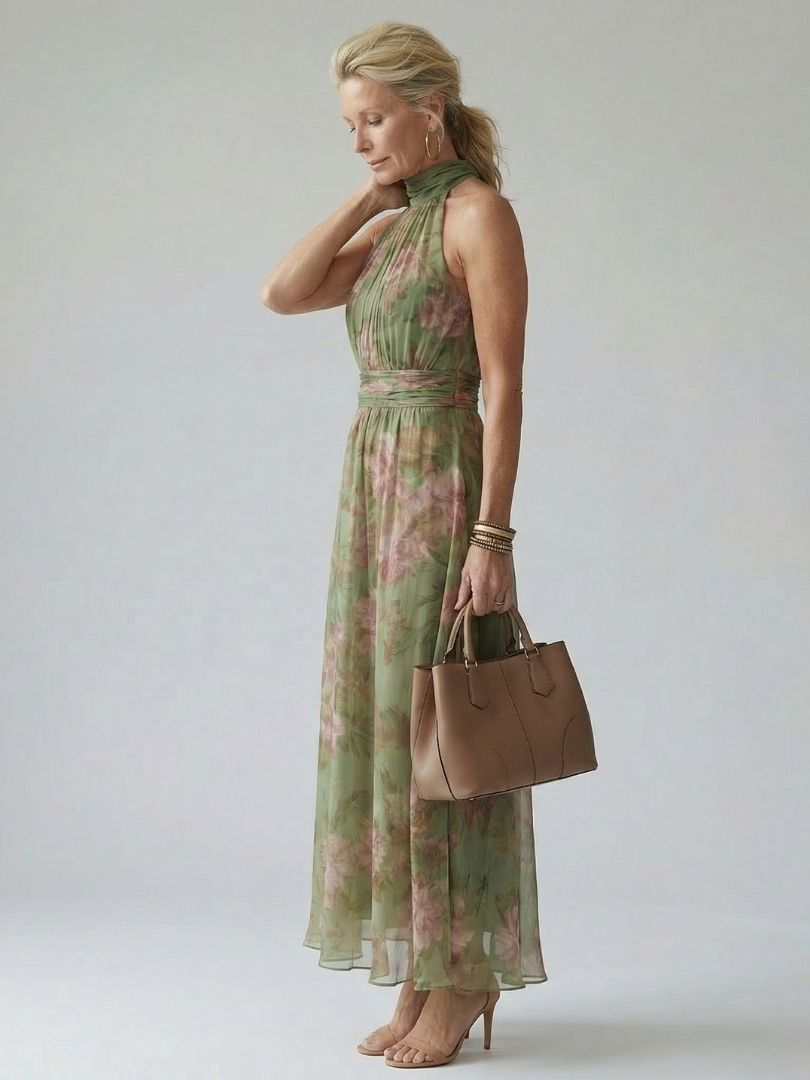 Mirelle | Abito midi plissettato con scollo all'americana
