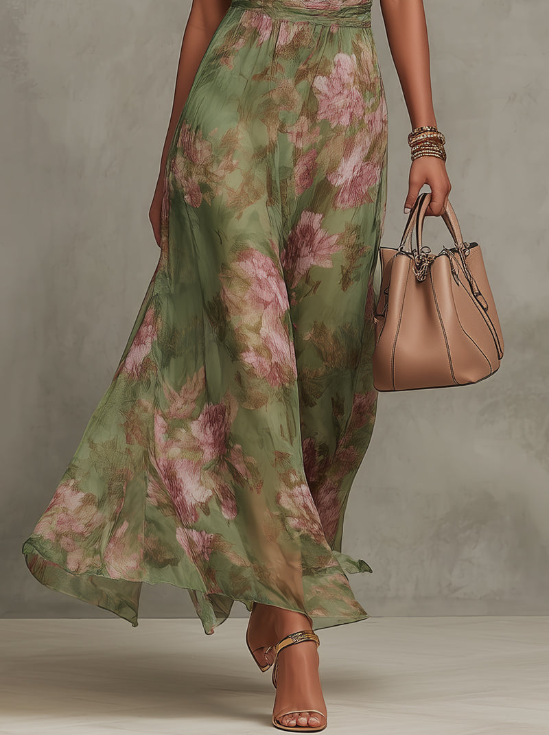 Livia - Elegante vestito lungo a collo alto con stampa floreale