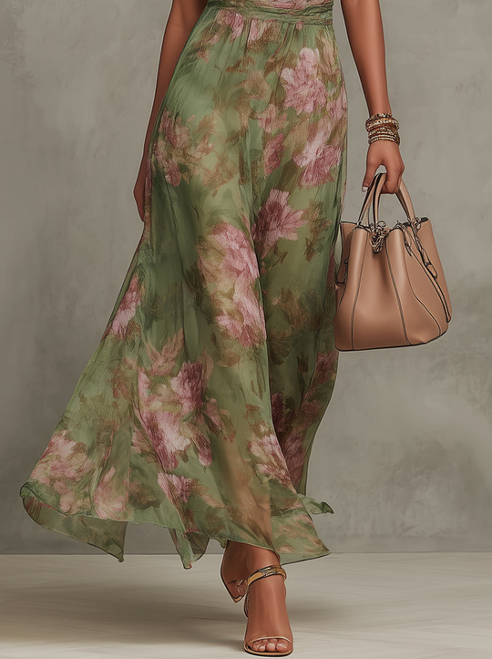 Livia - Elegante vestito lungo a collo alto con stampa floreale