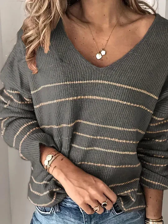 Aira | Women's sophisticated V-neck striped sweater