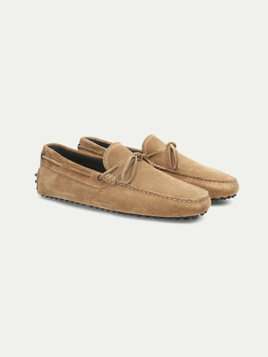 Men's Beige Suede Loafers with Sculpted Sole