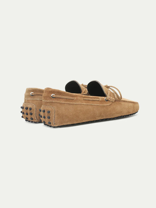 Men's Beige Suede Loafers with Sculpted Sole