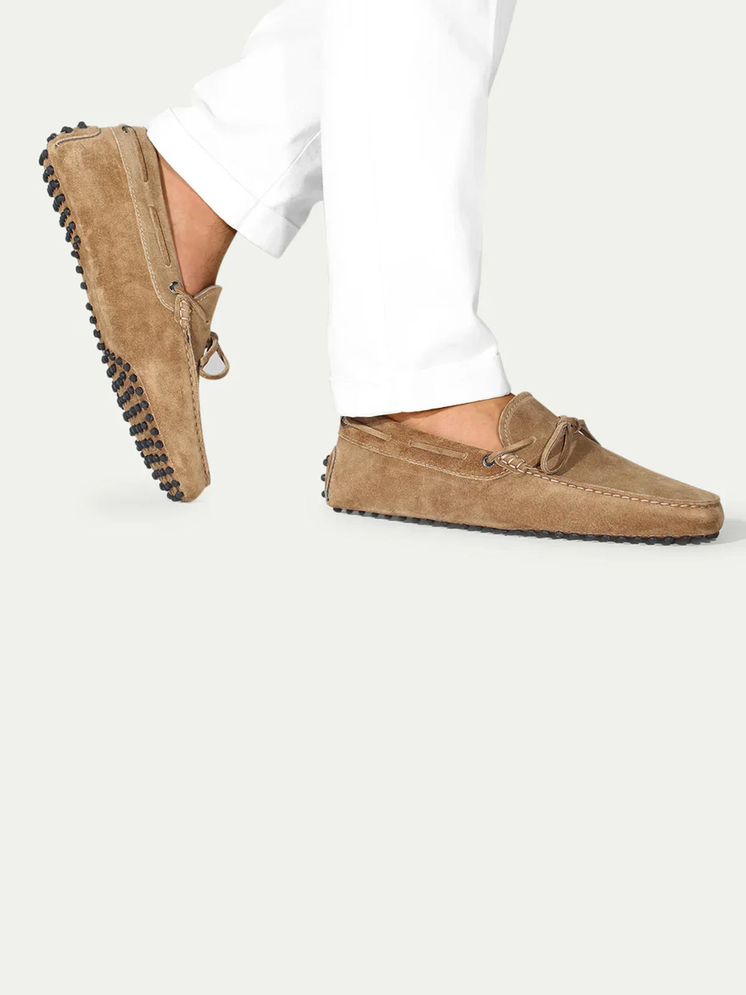 Men's Beige Suede Loafers with Sculpted Sole