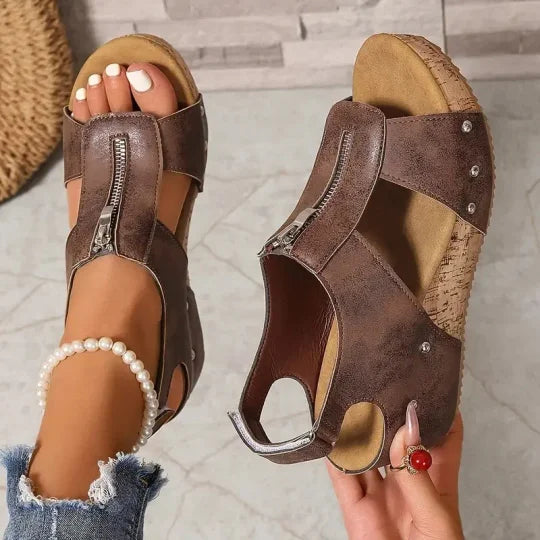 Freda™ | Carved Zip Wedge Sandals
