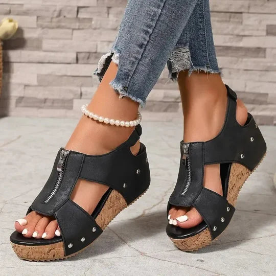 Freda™ | Carved Zip Wedge Sandals