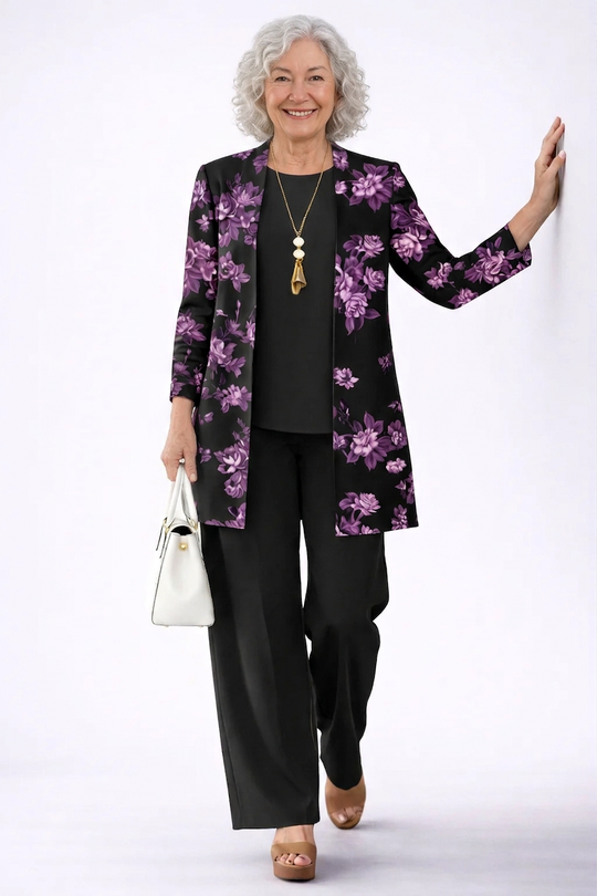 Héloïse | Completo 3 Pezzi Nero con Fiori