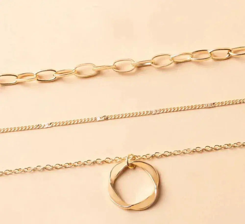 Gold Necklace with Layered Pendant