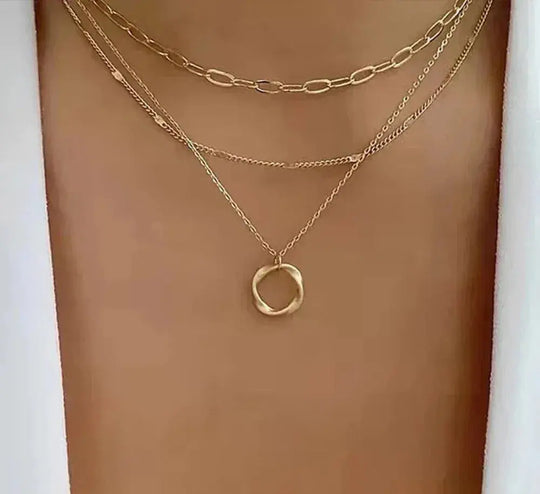 Gold Necklace with Layered Pendant